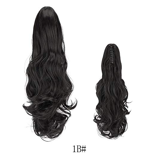 20〞Claw Ponytail Clip in Hair Extensions Hairpiece Synthetic Light Curly Soft Silky Nature Looking Heat-Resisting Different Colors for Women Fashion and Beauty-1B#